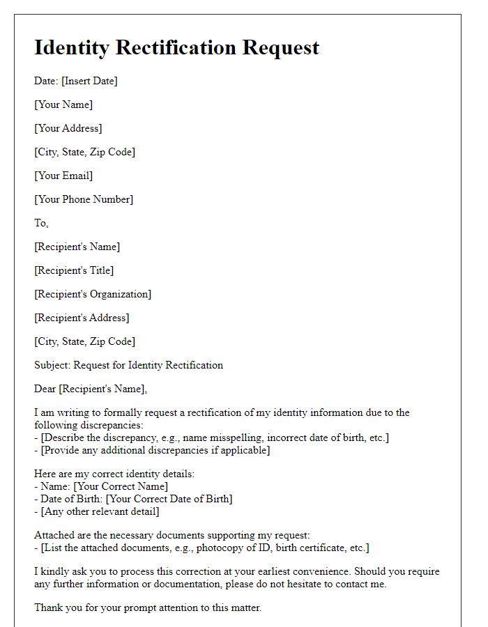 Letter template of identity rectification request