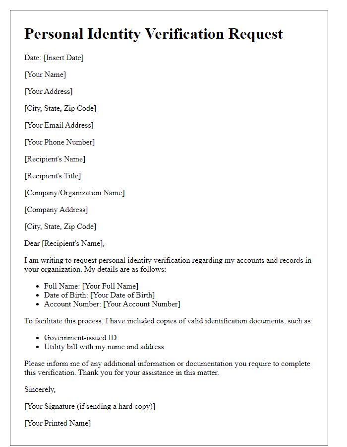 Letter template of personal identity verification request