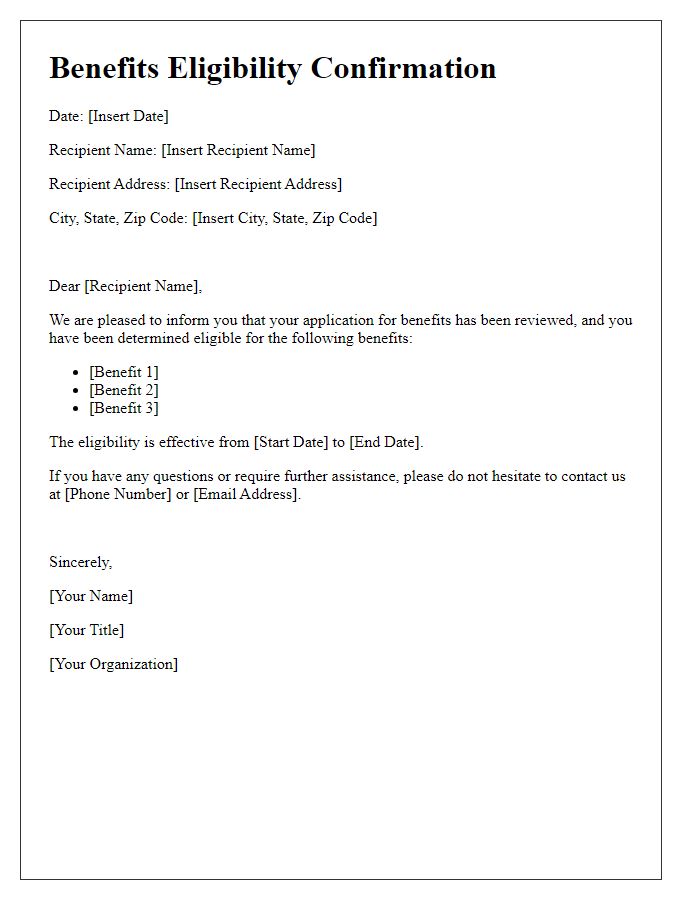 Letter template of benefits eligibility confirmation