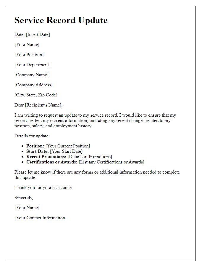 Letter template of service record update