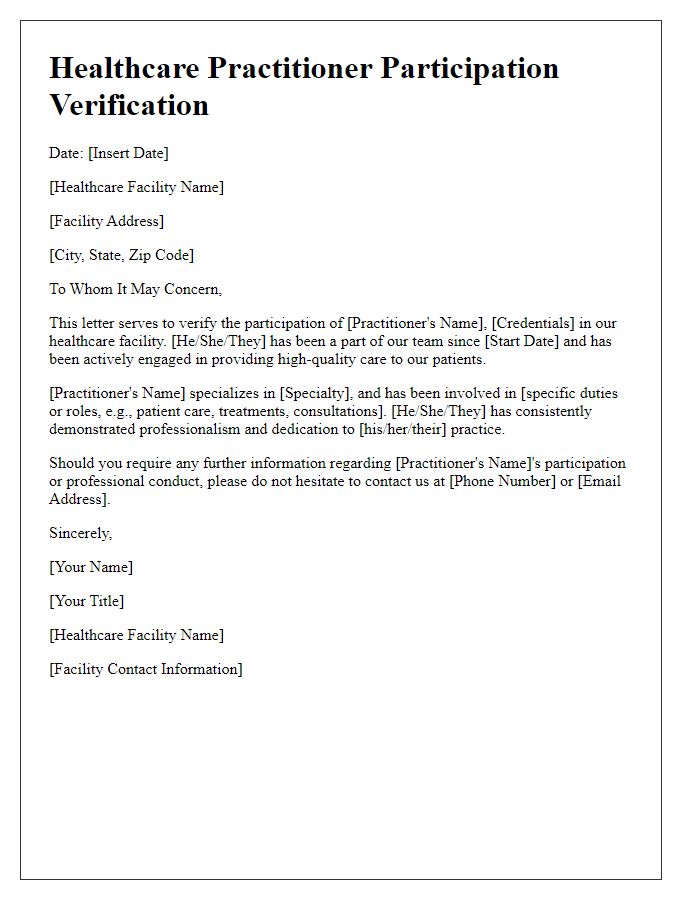 Letter template of healthcare practitioner participation verification