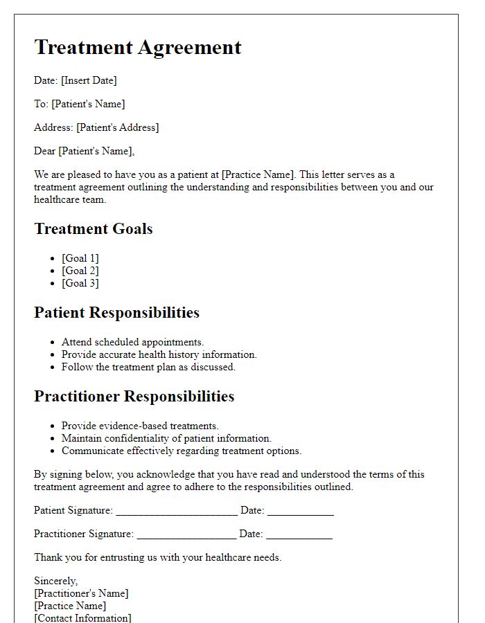 Letter template of healthcare practitioner treatment agreement