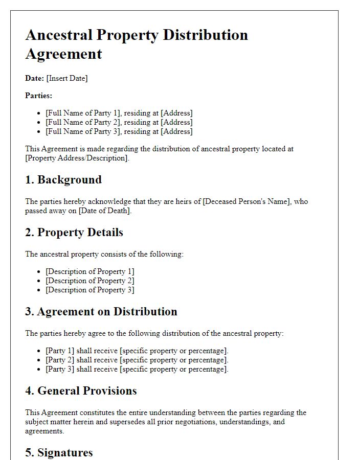 Letter template of ancestral property distribution agreement