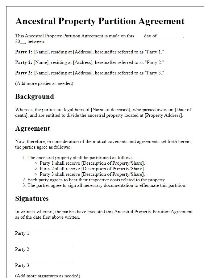 Letter template of ancestral property partition agreement