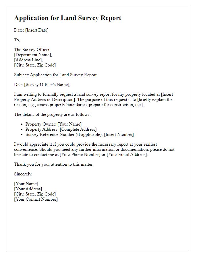 Letter template of application for land survey report