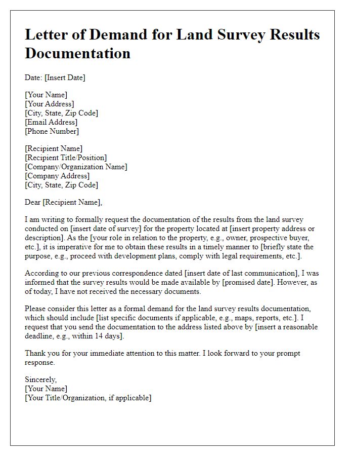 Letter template of demand for land survey results documentation