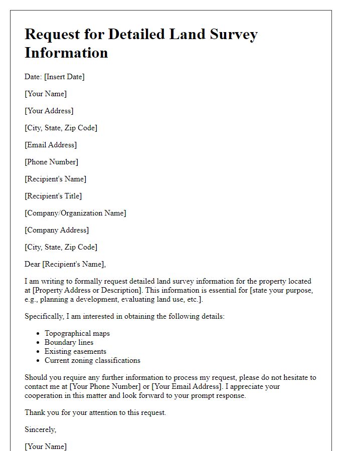 Letter template of request for detailed land survey information