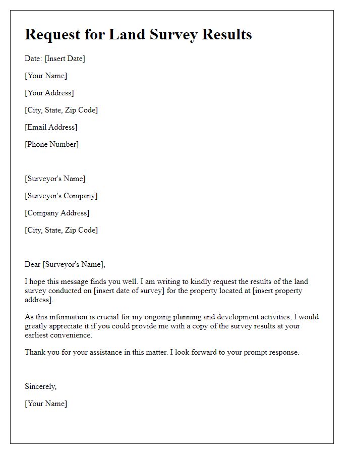 Letter template of request for land survey results