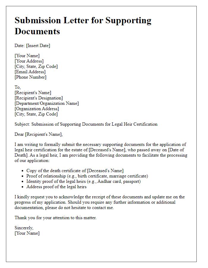 Letter template of submission for supporting documents for legal heir certification