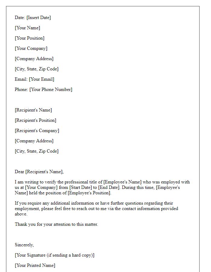 Letter template of professional title verification for employment.