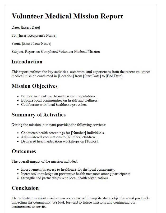 Letter template of report for completed volunteer medical missions.