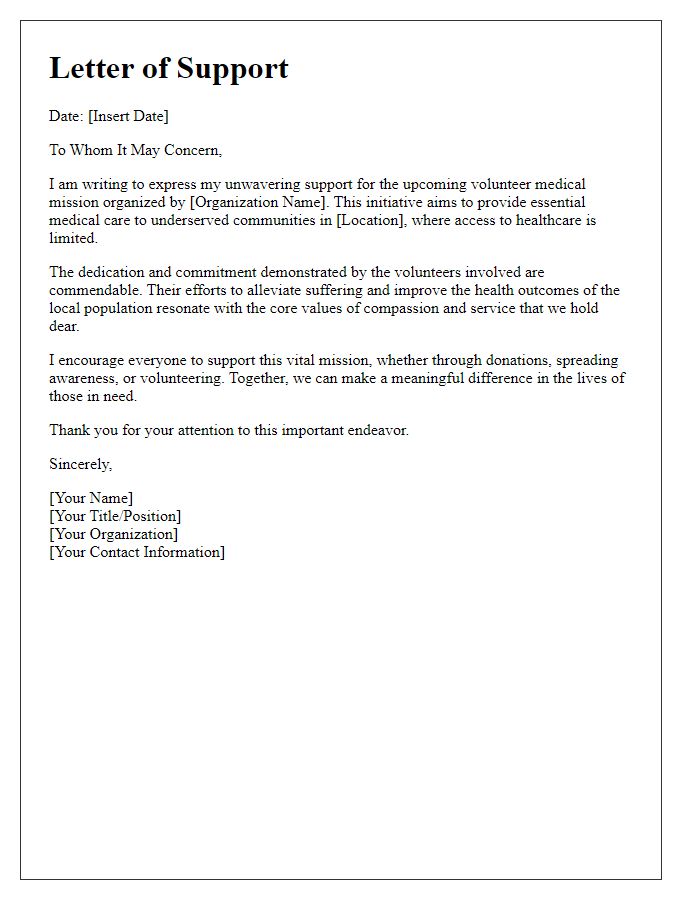 Letter template of support for volunteer medical missions.