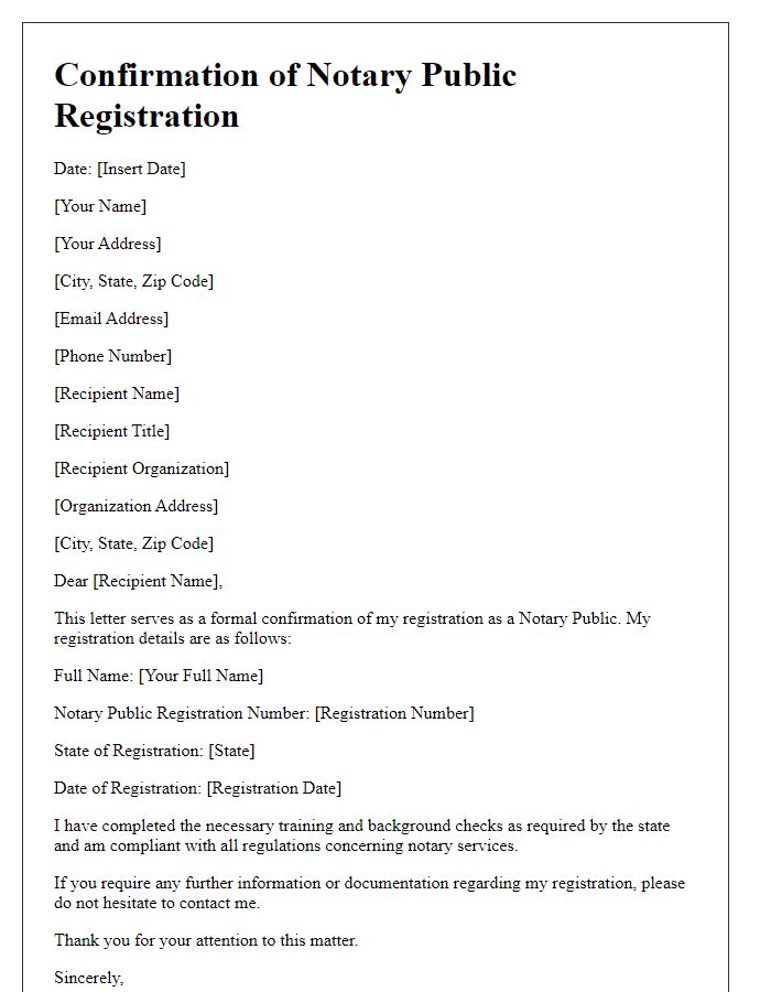 Letter template of confirmation for notary public registration