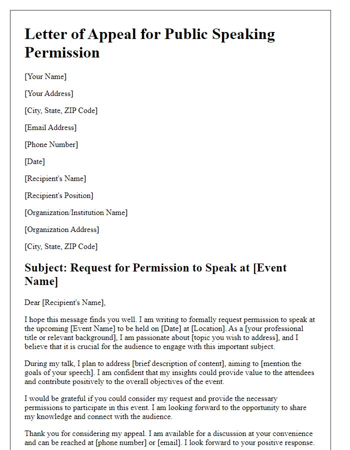 Letter template of appeal for public speaking permission