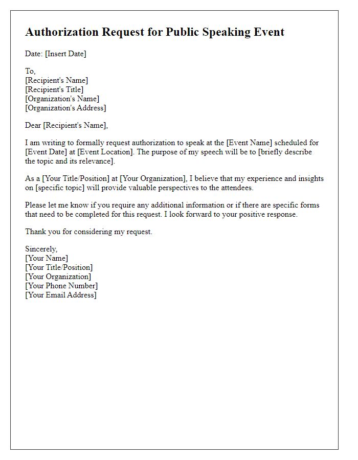 Letter template of authorization request for public speaking event