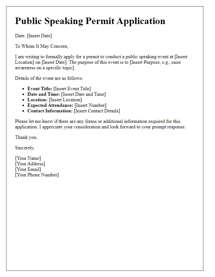 Letter template of notice for public speaking permit application