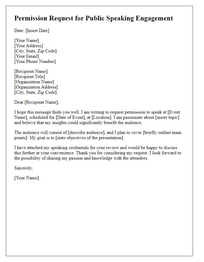 Letter template of permission request for public speaking engagement