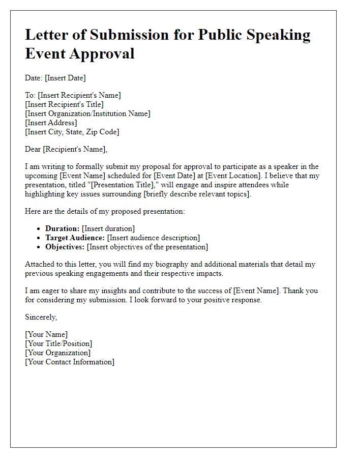 Letter template of submission for public speaking event approval