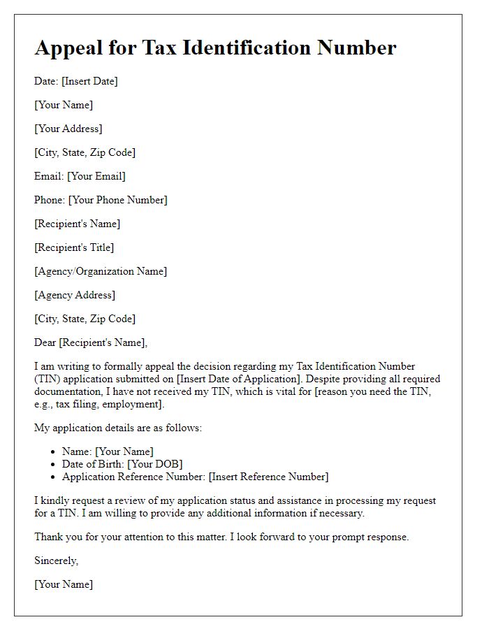 Letter template of Appeal for Tax Identification Number