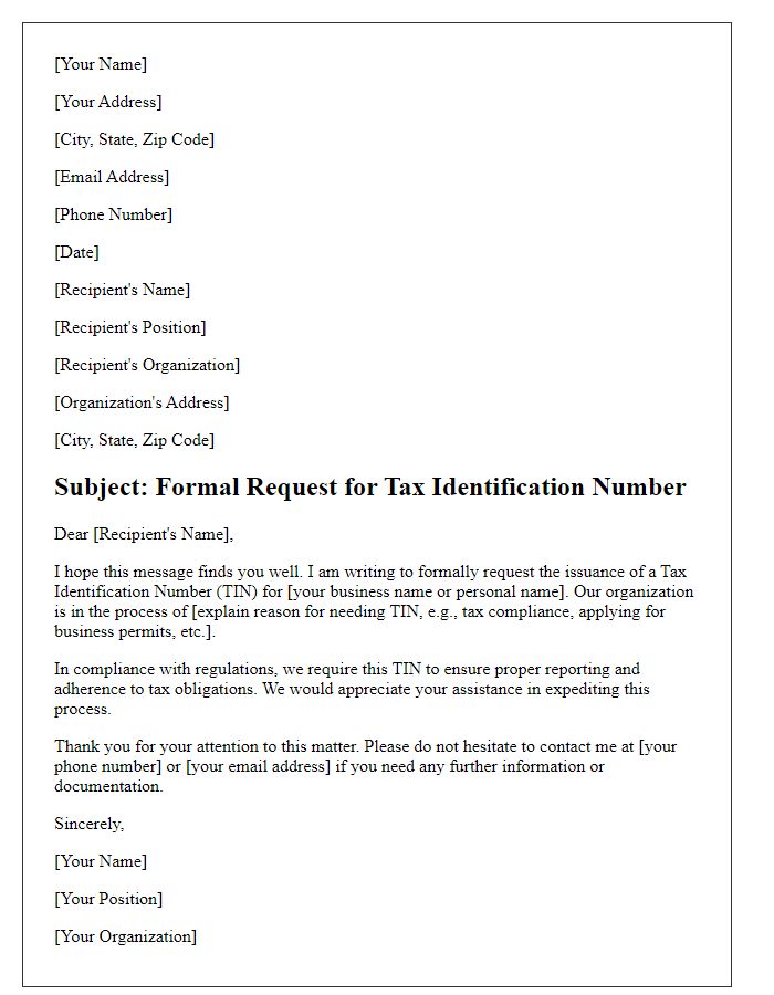 Letter template of Formal Request for Tax Identification Number