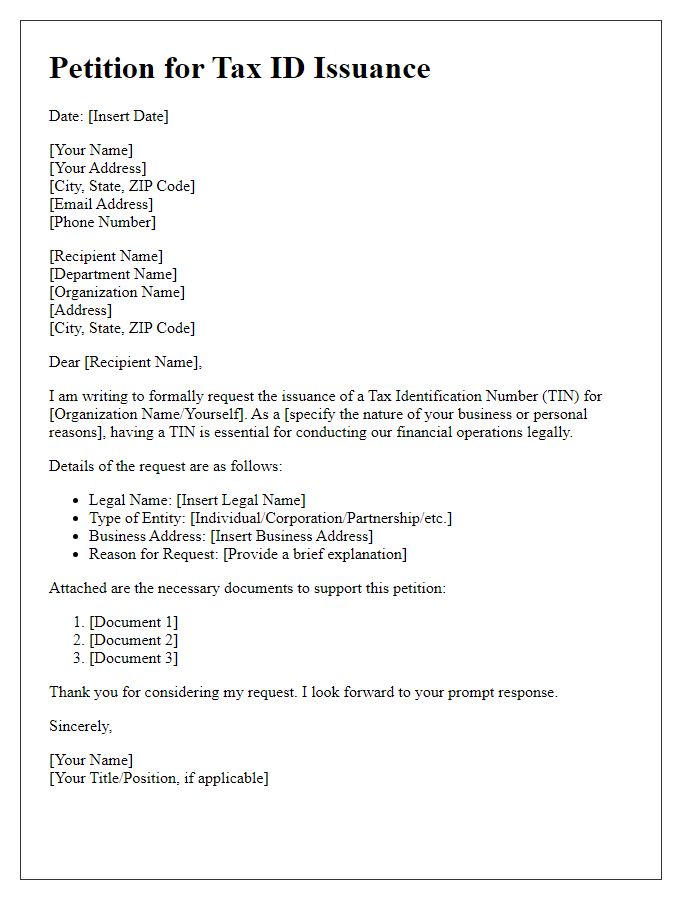 Letter template of Petition for Tax ID Issuance