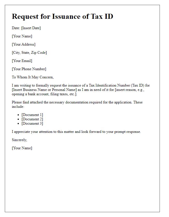 Letter template of Request for Issuance of Tax ID