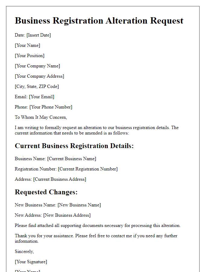 Letter template of Business Registration Alteration