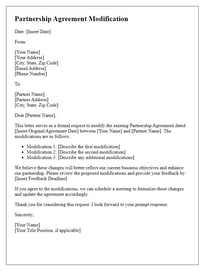 Letter template of Partnership Agreement Modification