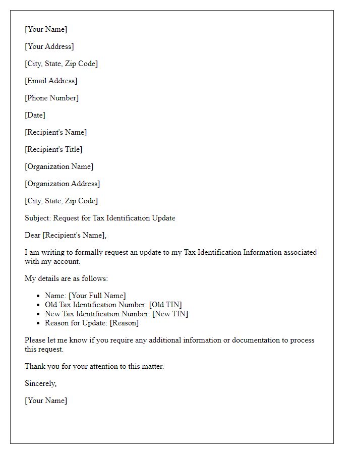 Letter template of Tax Identification Update Request