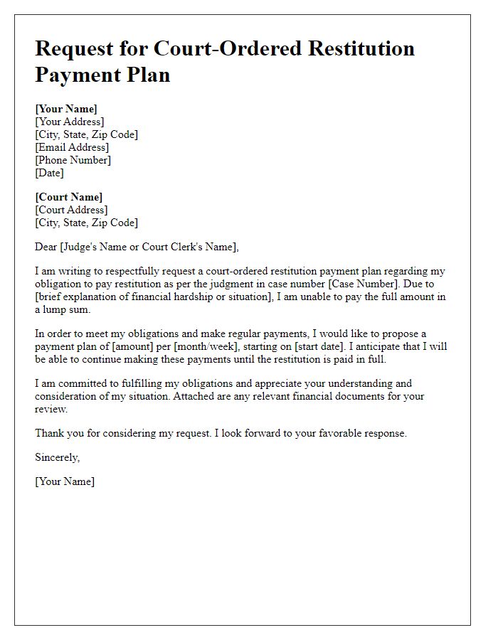 Letter template of request for court-ordered restitution payment plan