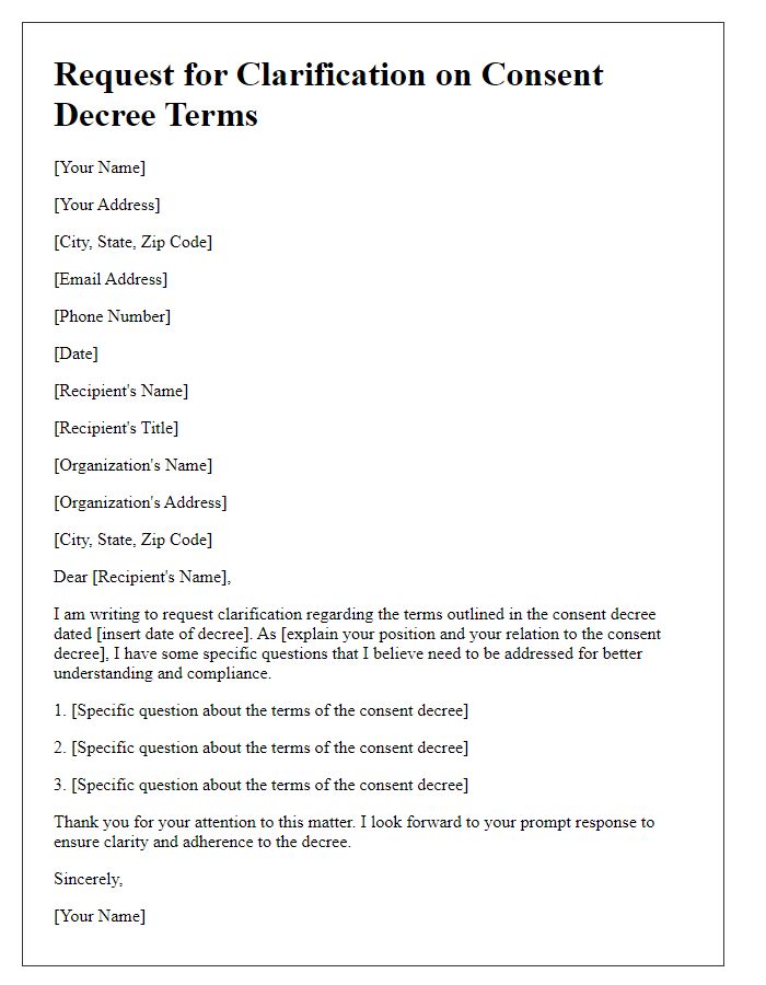 Letter template of request for clarification on consent decree terms.