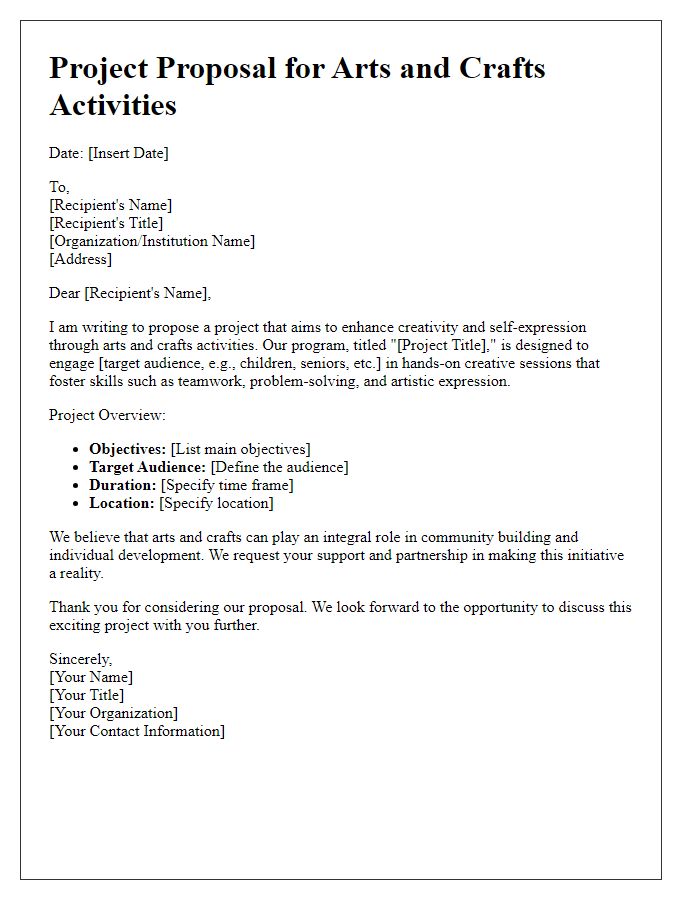 Letter template of project proposal for arts and crafts activities