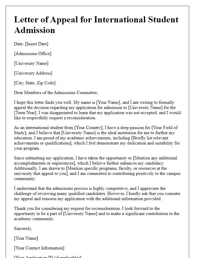 Letter template of appeal for international student admission