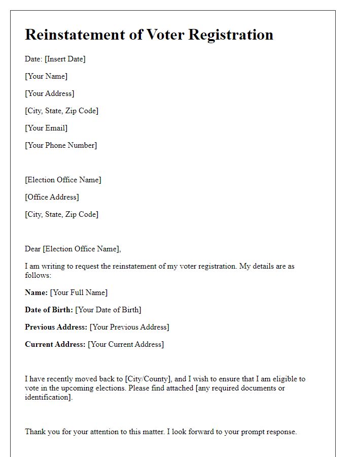 Letter template of reinstating voter registration.