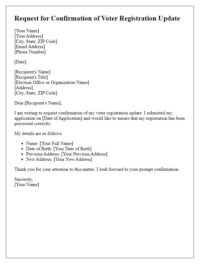 Letter template of requesting confirmation for voter registration update.