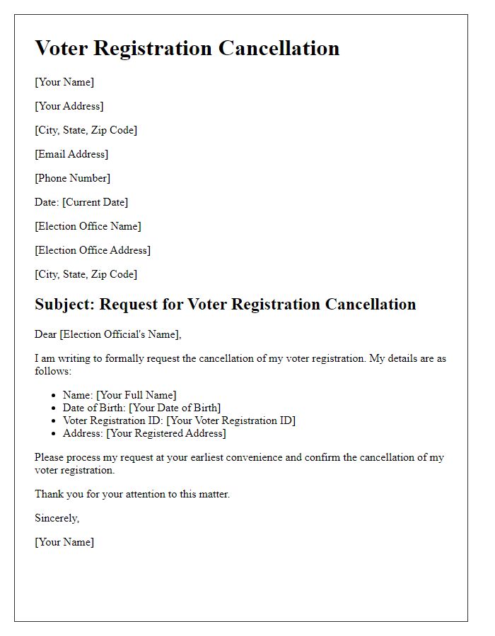 Letter template of voter registration cancellation.