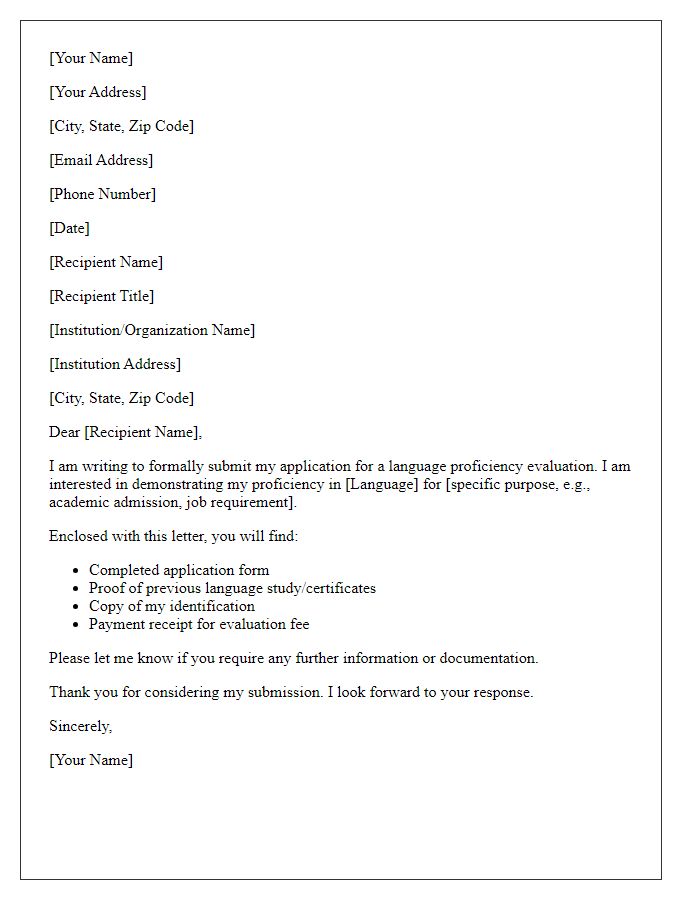 Letter template of submission for language proficiency evaluation