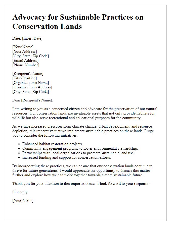 Letter template of advocacy for sustainable practices on conservation lands