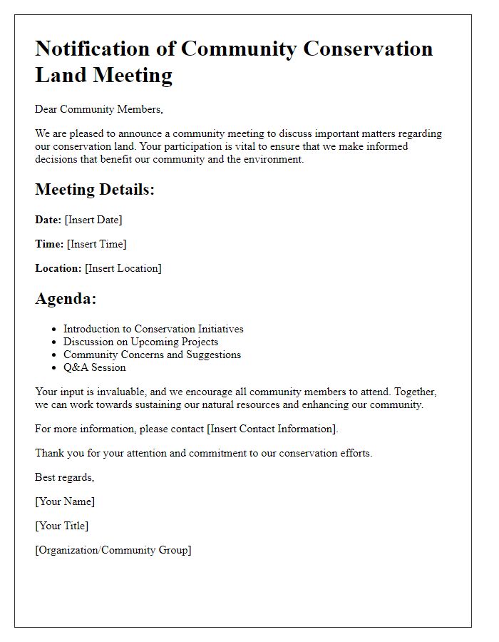 Letter template of notification for community conservation land meetings