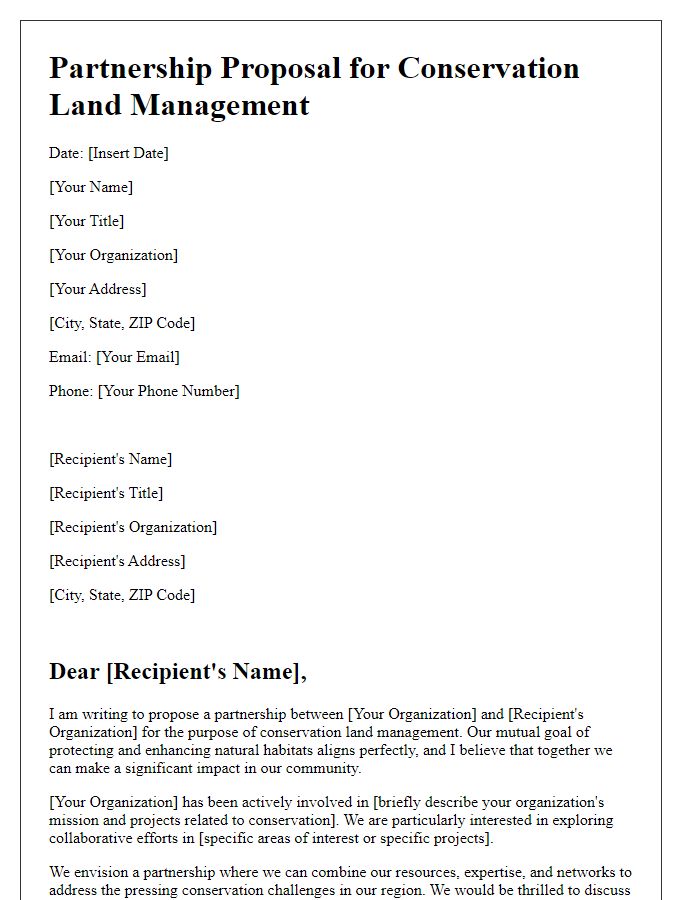 Letter template of partnership proposal for conservation land management