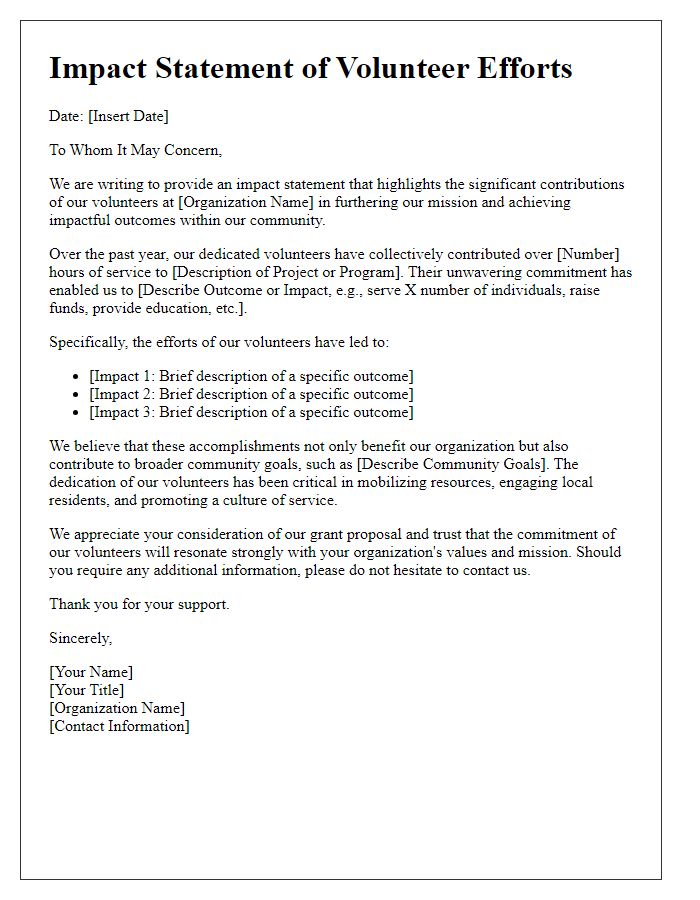 Letter template of Impact Statement of Volunteer Efforts for Grant Proposals