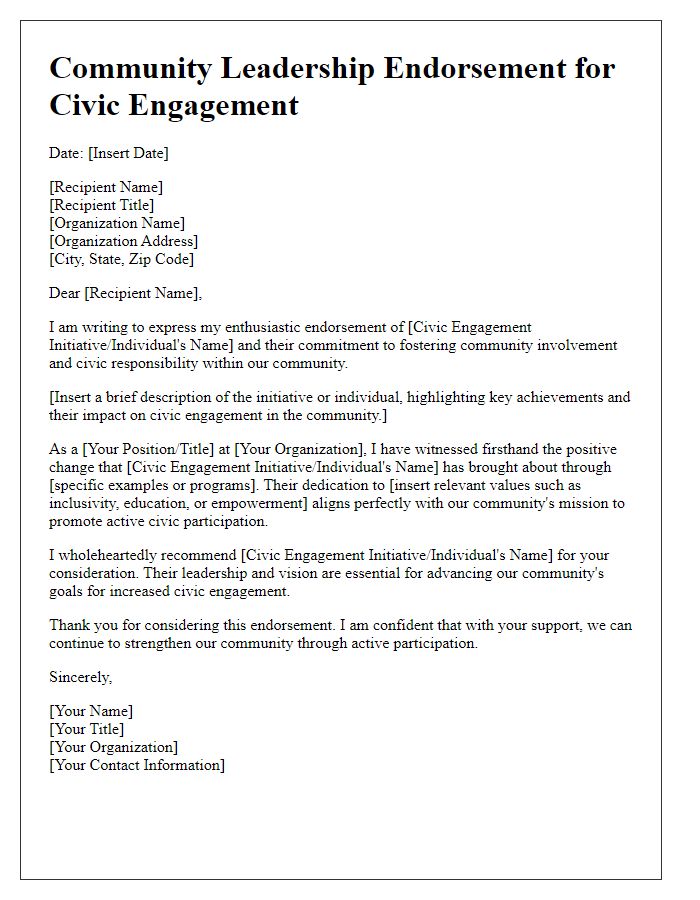 Letter template of Community Leadership Endorsement for Civic Engagement