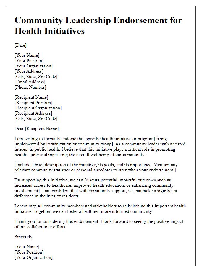 Letter template of Community Leadership Endorsement for Health Initiatives