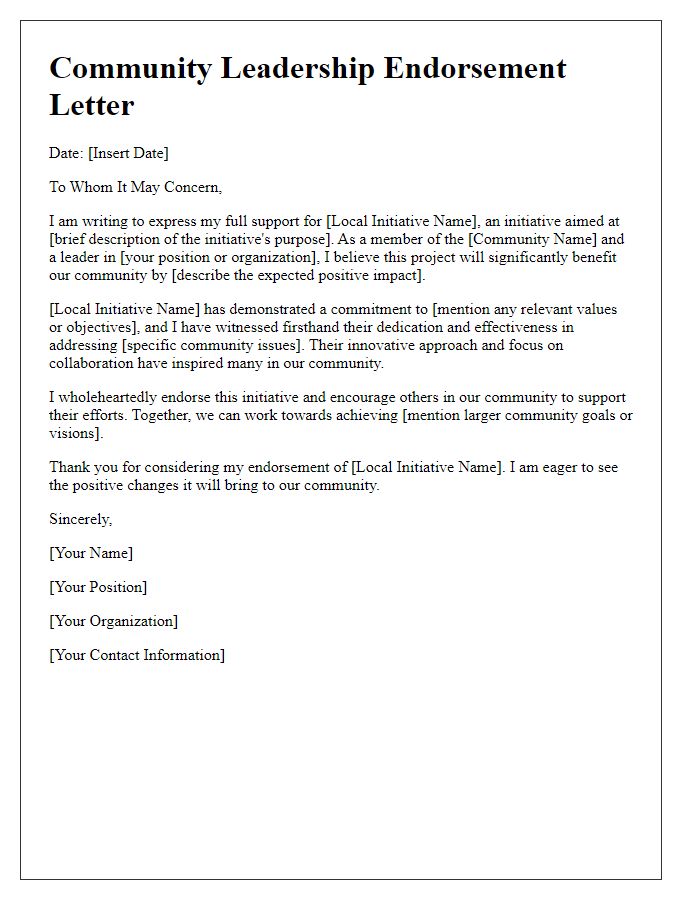 Letter template of Community Leadership Endorsement for Local Initiatives