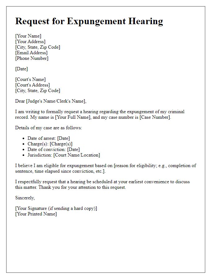 Letter template of request for expungement hearing