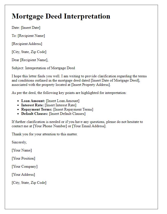 Letter template of mortgage deed interpretation