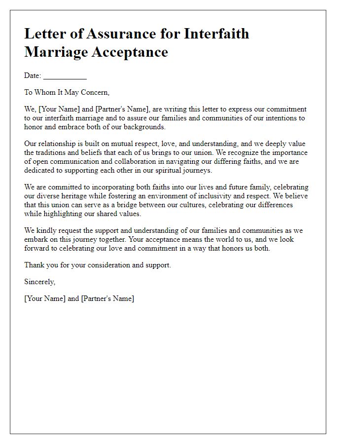 Letter template of assurance for interfaith marriage acceptance