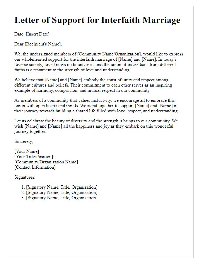 Letter template of community support for interfaith marriage