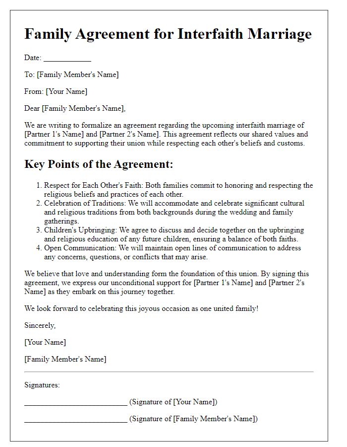 Letter template of family agreement for interfaith marriage