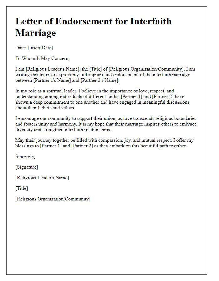 Letter template of religious leader endorsement for interfaith marriage